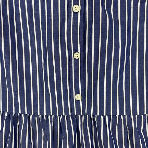 GAP Shirt Dress Womens Large Blue Striped Button Front Tiered Cotton Pockets - Picture 6 of 16